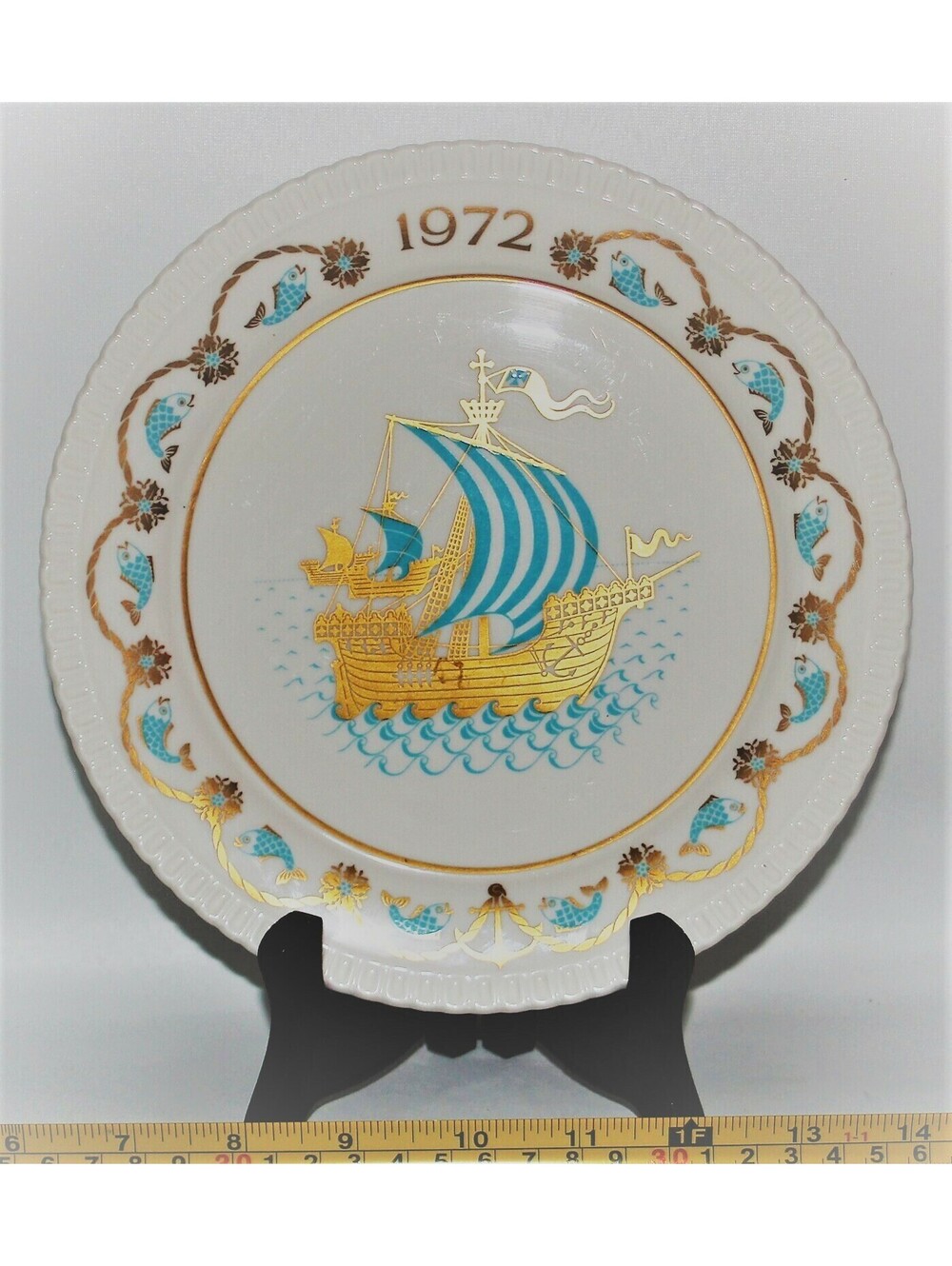 SPODE 1972 Christmas Plate*3rd ED~Three Ships Sailing*VTG Bone China England